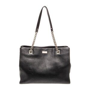 Kate Spade Black Leather Chain Strap Shoulder Tote Bag With Zipper Closure